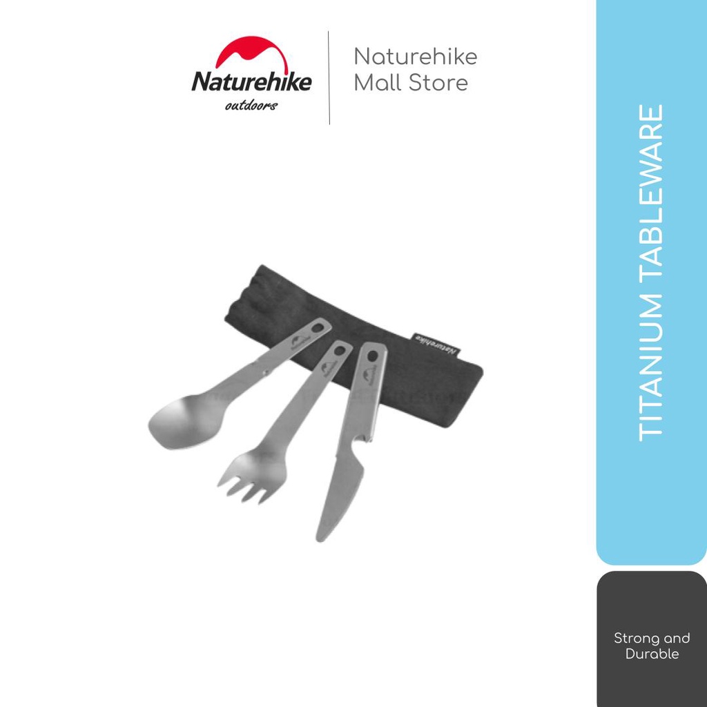 TITANIUM TABLEWARE PISAU SENDOK GARPU CAMPING NATUREHIKE CNH22CJ017