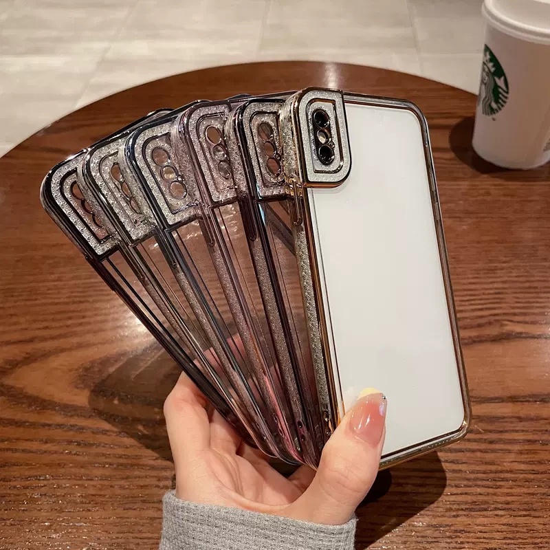 IPHONE Casing Ponsel Bening Plating Bor Flash Sederhana Anti Jatuh Kompatibel Dengan Iphone7 8 SE 7plus8 Plus X Xs XR Xsmax 11 Pro max Silikon Lembut Casing Penuh