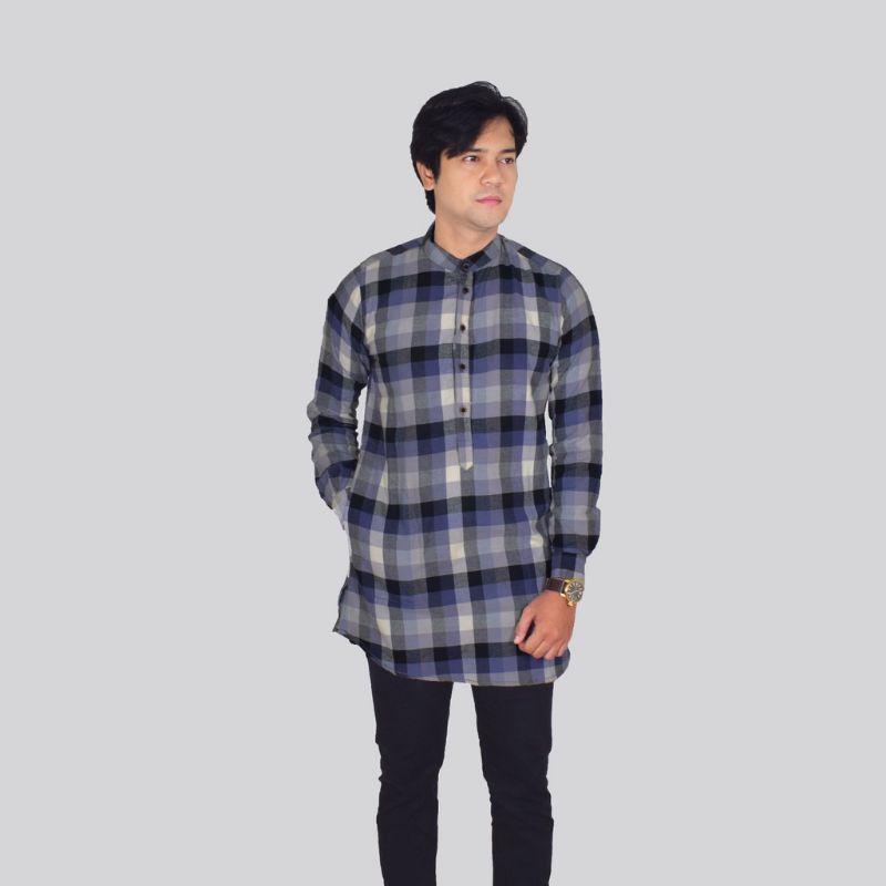 Baju koko Shanghai Flanel Pria Lengan Panjang Slimfit Kurta Pakistan