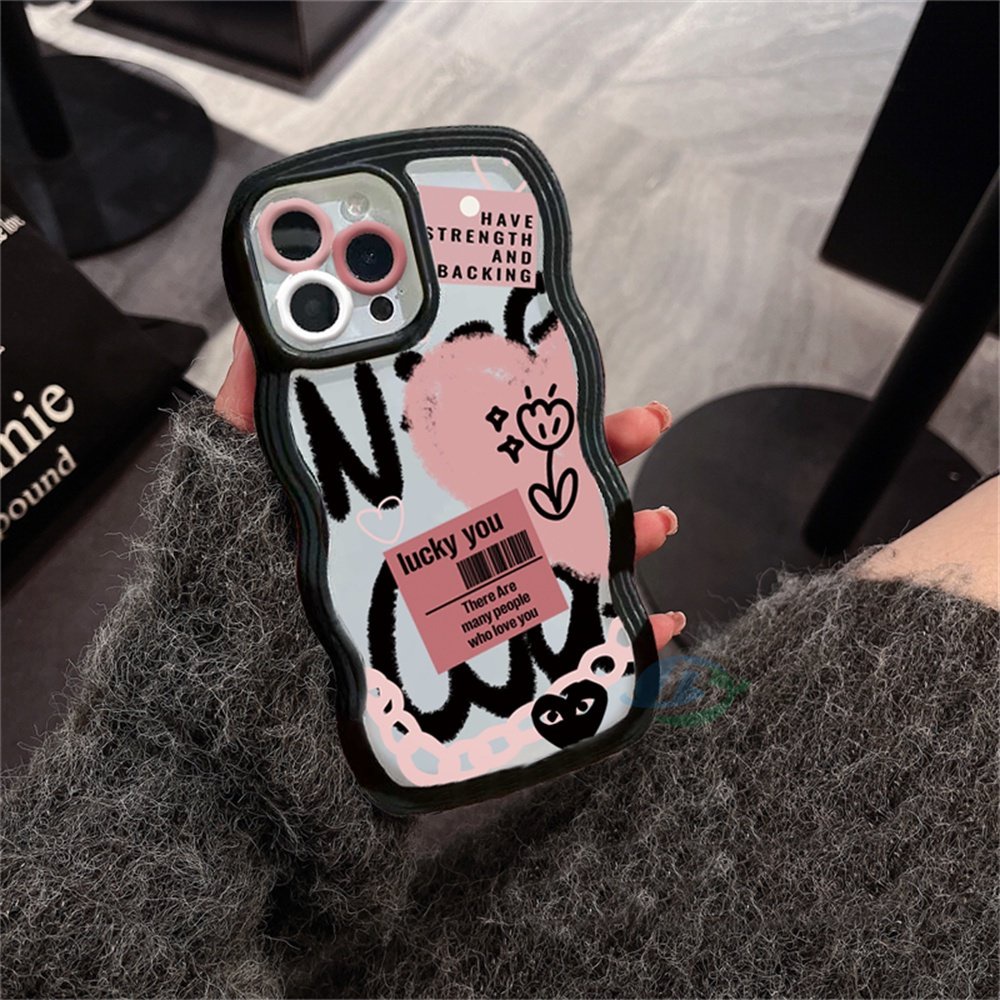 Realme 10 C30 C31 C35 C21Y C25Y RealmeC11 2021 C15 C25 C17 C12 C3 C2 Realme 8i 7i 5 5i 6i 7 Pro Huruf Doodle Dan Pink Hati Tepi Melengkung TPU Phone Case Binteacase