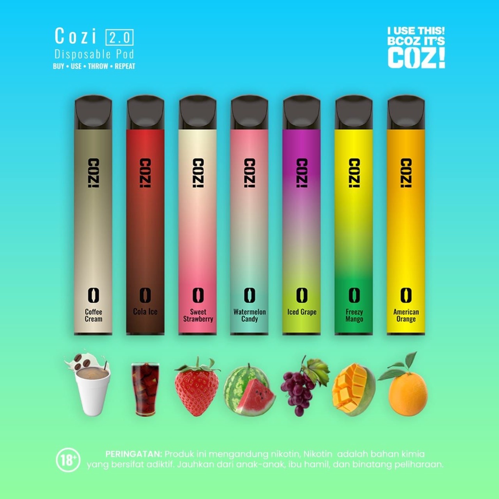[READY TERMURAH] VAPOOR DISPOSABLE COZI POD KIT 600puffs 2ML 400MAH  ORIGINAL 100% / VAPEE SEKALI PAKAI