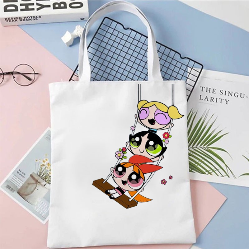 Totebag Tas Serut Powerpuff Girl Lucu Kanvas Goodie Bag Souvenir Ulang Tahun Anak Cewek Tote Bag Sekolah Aesthetic