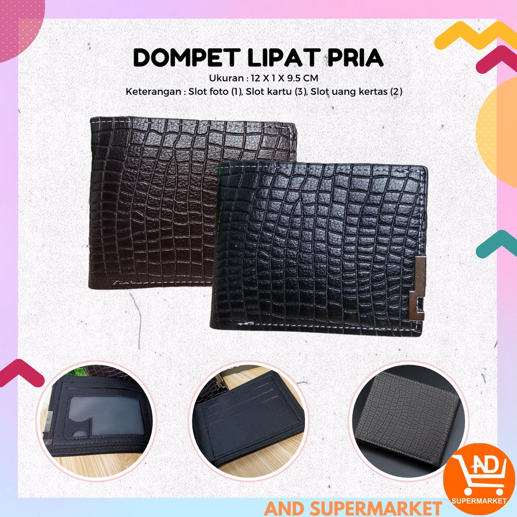 AND / COD / Dompet Pria Import Dompet Lipat Pria Motif Polos Murah Dompet Cowok Model Lipat Dompet Laki - Laki Kulit PU D93