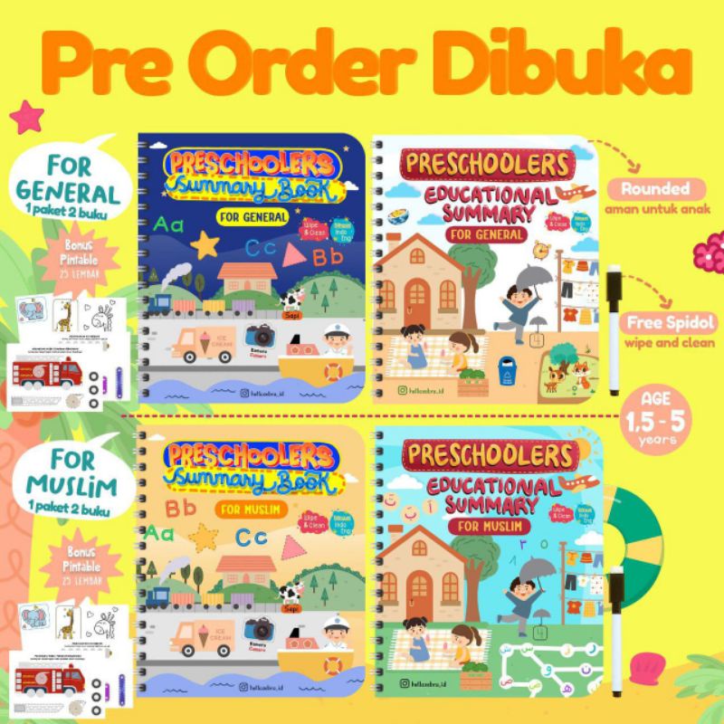 Buku Aktivitas Anak Worksheet PreSchoolers untuk anak usia 3-7 tahun General/ Muslim READY
