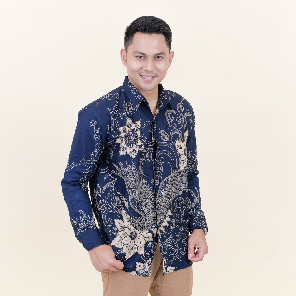 BAYUSUTA NAVY Kemeja Batik Pria Full Furing Bahan Katun Primisima