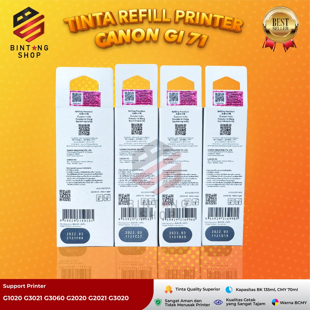 Tinta Canon Gi 71 Tipe Printer G1020 G3021 G3060 G2020 G3020