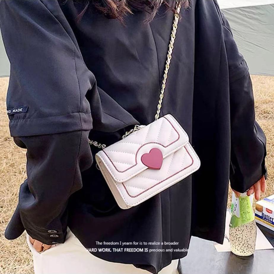 Red Putih tas kecil wanita tas Messenger all-match baru tekstur berkualitas tinggi rantai ceruk mini tas persegi kecil wanita