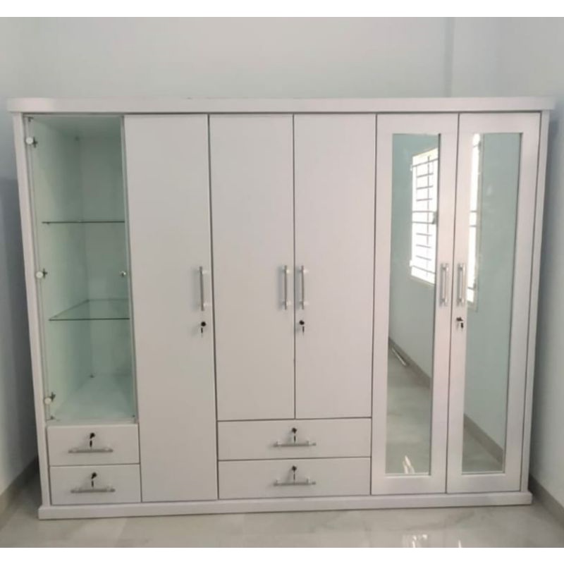 Lemari Pakaian Kayu HPL 6 Pintu + Kristal Display Cabinet