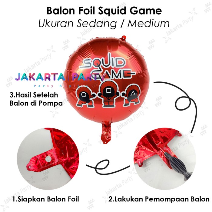 Balon Foil Bulat Squid Game Merah / Balon Karakter Bulat