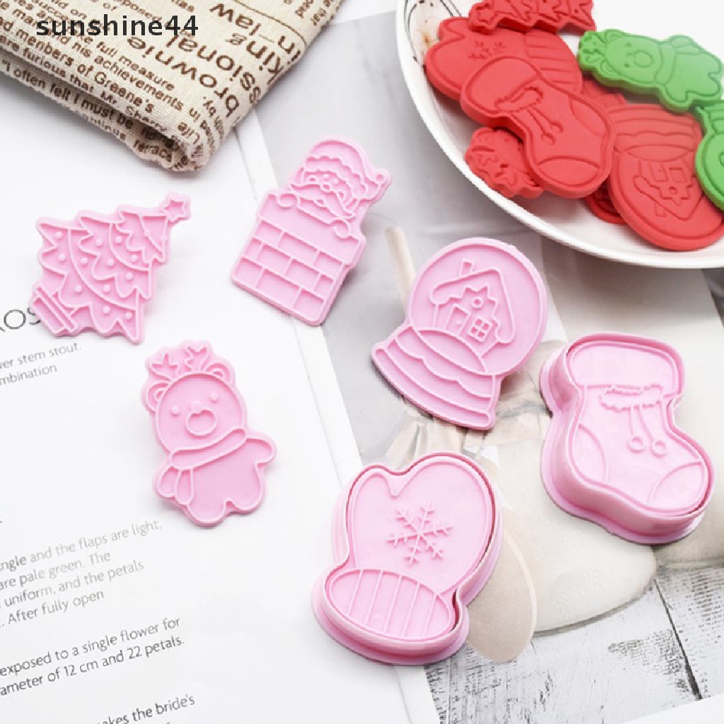 Sunshine 6Pcs/Set 2023cetakan Kue Kering Natal Stamper Biscuit Mold Cookie Cutter.