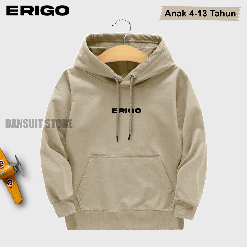 Sweater Hoodie Anak Laki-laki/Perempuan Usia 4-13 Tahun Hoodie Anak Motif Logo ERIGO Bahan Tebal Premium