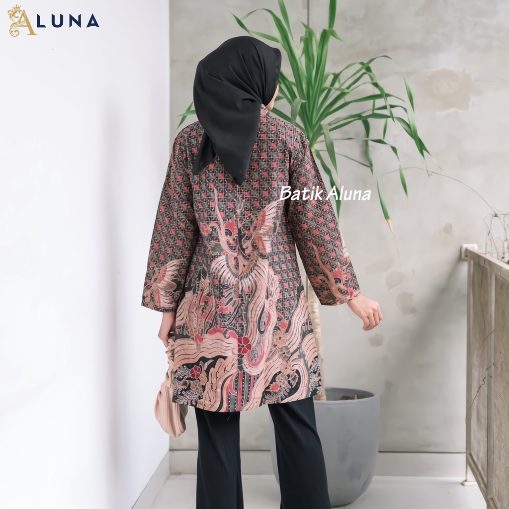 Batik Wanita Tunik Lengan Panjang Katun Lapis Trikot Premium Modern Original Batik Kerja Kantor Kondangan Size M L XL XXL 062