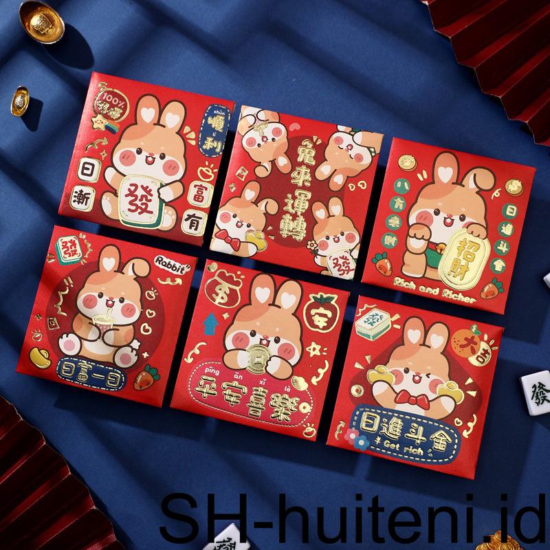 6 Pcs Chinese Hongbao Spring Festival Red Year Party Baru Beruntung Lucu Persediaan Kantong Uang Saku Kelinci Amplop Hadiah2023 Red Bag