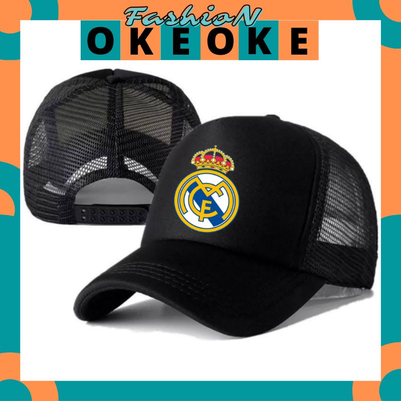 OkeOkeFashion Topi Trucker REAL MADRID - Topi Distro REAL MADRID Logo - Topi REAL MADRID Premium - T