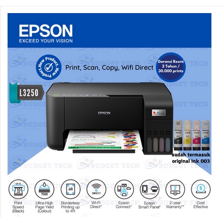 Printer Epson L3250 BARU print scan copy wifi Pengganti L3150 TINTA ORIGINAL GARANSI RESMI EPSON/30.