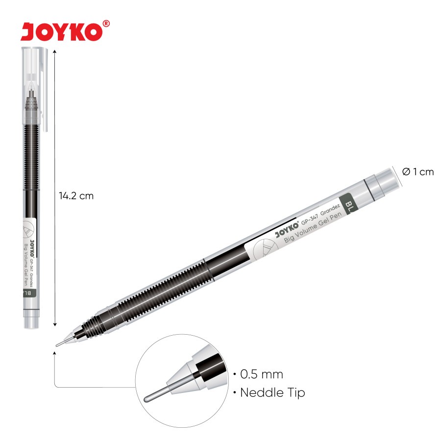 Gel Pen Pulpen Pena Joyko GP-347 Grandez 0.5 mm Hitam / Biru / Merah