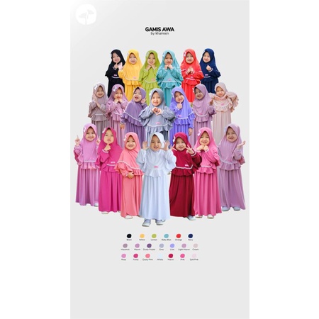 Gamis Awa Khaireen Original / gamis anak murah/ Hitam, cream, putih, dusty purple, dusty pink, grey