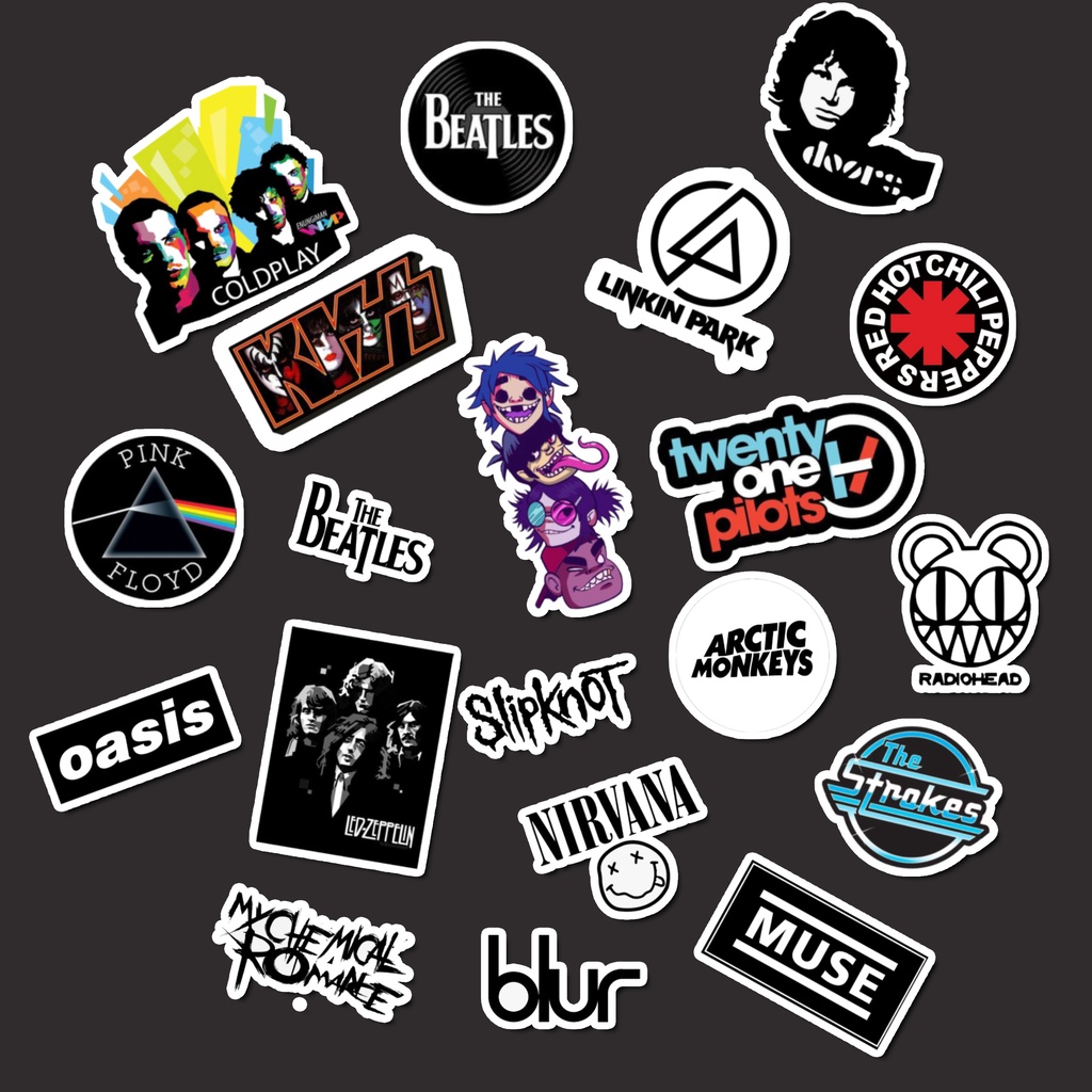 

20 pcs Stiker Vinil Anti Air Band Series Stiker untuk laptop / case handphone / motor / helm dan lainnya Tahan air