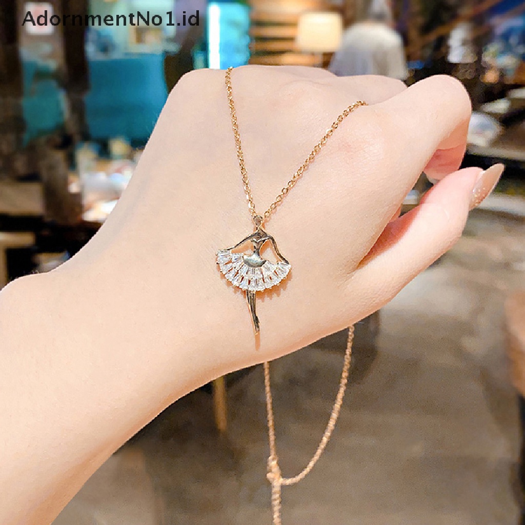 [AdornmentNo1] Manis Elegan Ballerina Gadis Kristal Zirkon Liontin Kalung Perhiasan Indah [ID]