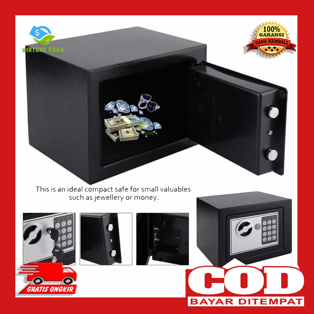 (BISA COD) Taffware Brankas Mini Electric Password Safe Deposit Box 4.6L - 17E [Hitam]