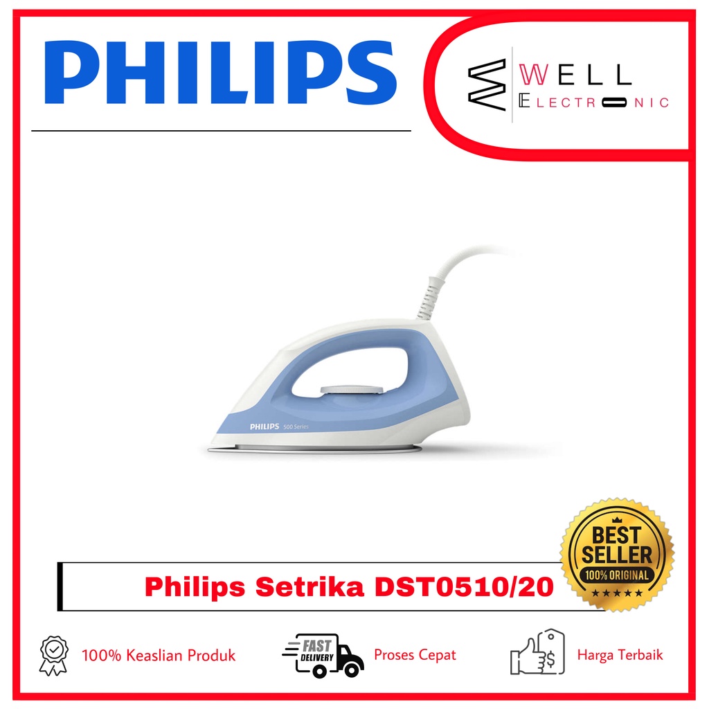 PHILIPS Dry Iron DST0510/20 Tapak Non-stick Setrika Kering DST 0510 Garansi Resmi - Biru