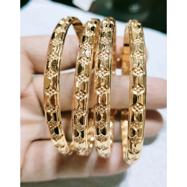 Gelang kroncong bangkok ukir perak asli 925 lapis emas 24k
