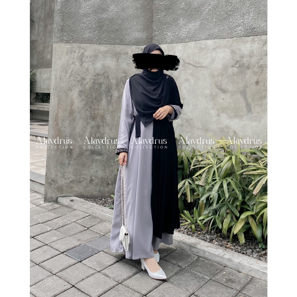 Abaya Gamis Dress Wanita Muslimah Murah Bahan Jetblack Premium Kombinasi Wolfis 903