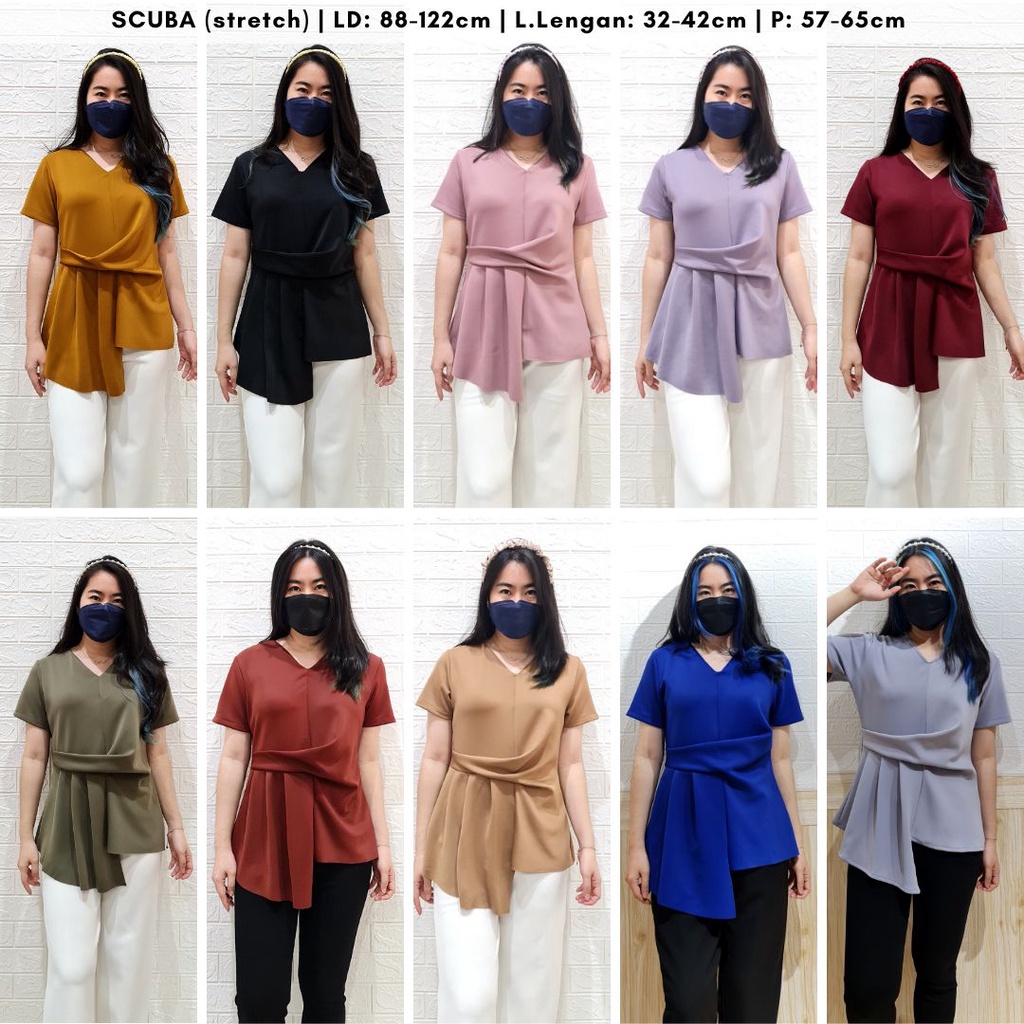 4320 jiho slate scuba blouse polos atasan kerja wanita