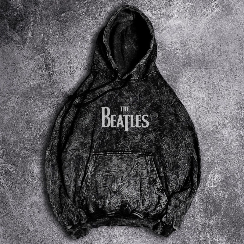 HOODIE SANDWASH PRIA MOTIF METAL THE BEATLES HOODIE WASHED PRIA MOTIF DEPAN BELAKANG TERBARU