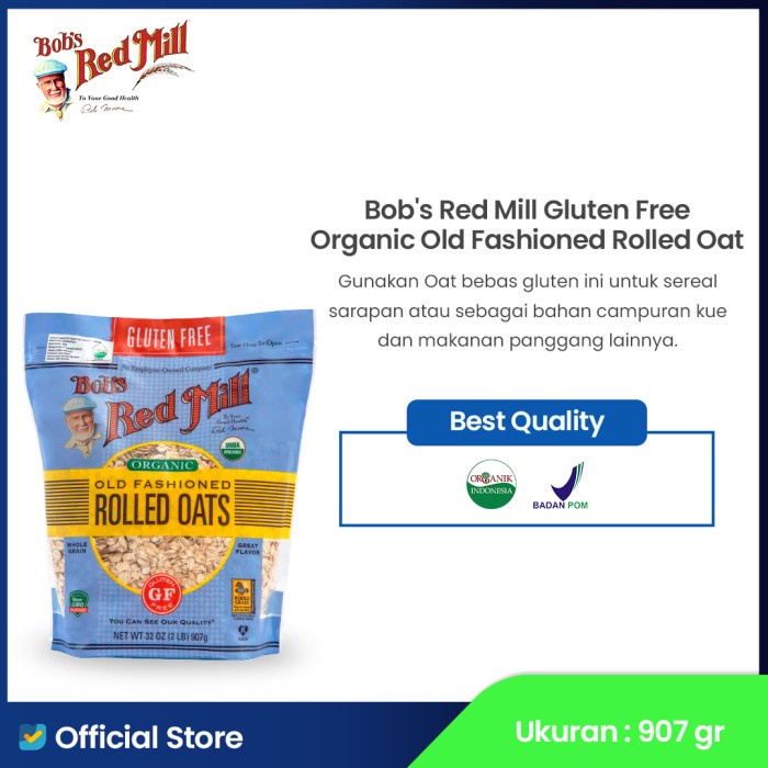 

[BISA COD] Bob's Red Mill Gluten Free Organic Old Fashioned Rolled Oat 907 gr