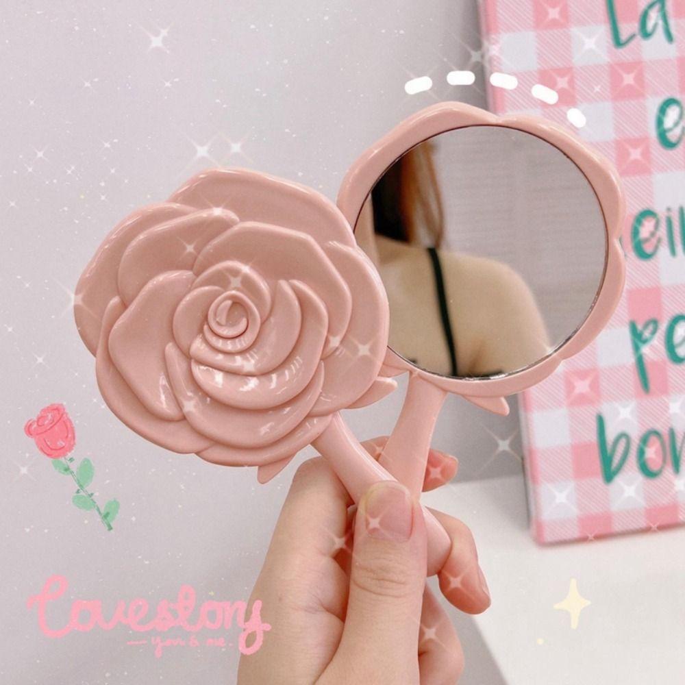 AUGUSTINA Rose Makeup Mirror Beauty Mini Hadiah Putri Siswa Alat Makeup Handheld Vanity Mirror