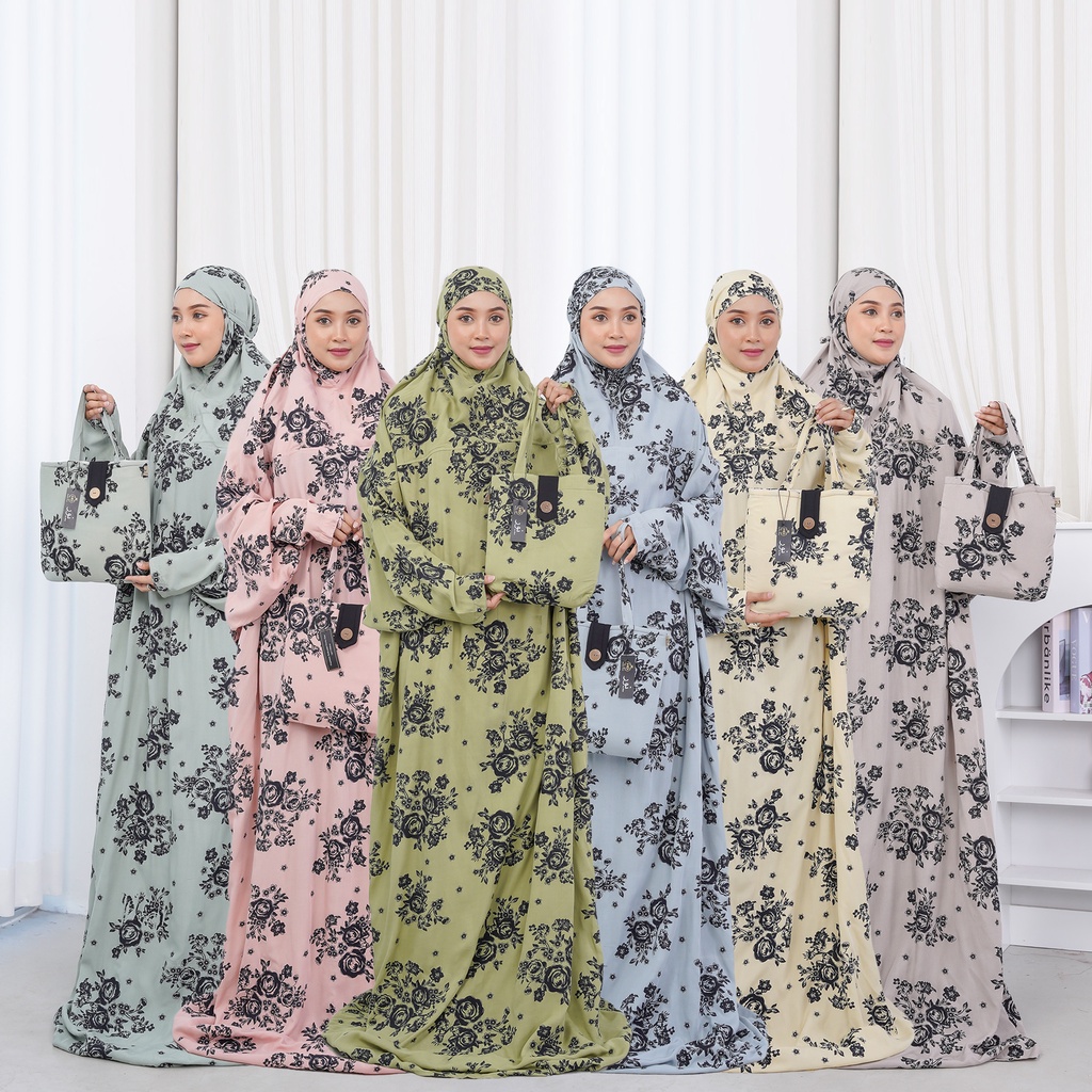 Mukena Terusan Hadramaut Nur Motif Mawar