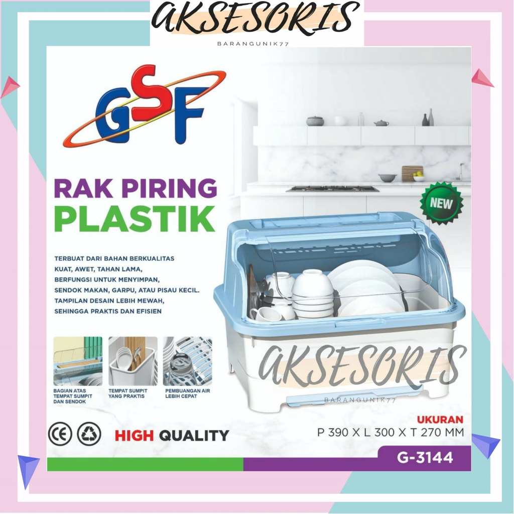 RAK PIRING PLASTIK GSF G-3144 / RAK PIRING PLASTIK GSF 3144 / RAK PENGERING AIR MANGKOK / RAK PIRING PLASTIK DENGAN TUTUP / RAK PIRING / SENDOK / GARPU RAK DAPUR / RAK PENGERING PIRING / RAK PIRING JUMBO / SENDOK RAK DAPUR