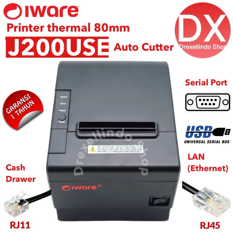 Printer Thermal 80mm IWARE J200 USE USB SERIAL ETHERNET LAN