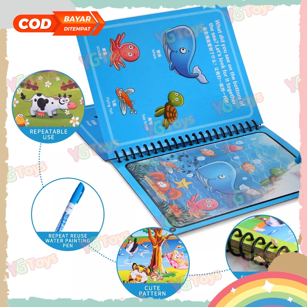 YGtoys Buku Mewarnai Anak Buku Warna Menggambar Ajaib Magic Water Book Water Drawing Book Mainan Edukasi