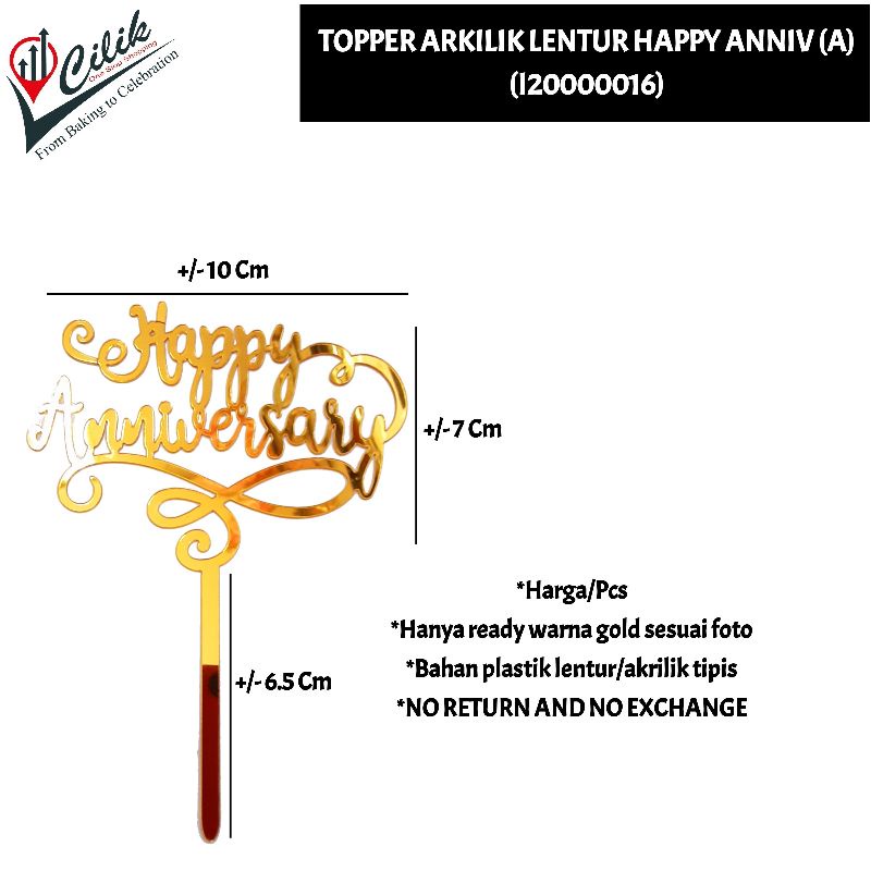 topper arkilik tipis set A anniversary dekor kue cupcake puding tumpeng