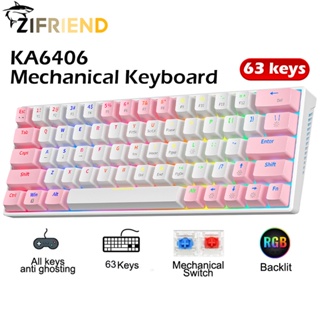 ZIFRIEND KA6406 Mechanical Keyboard RGB Backlit Black White 60% Blue Red Switch Gaming Keyboard