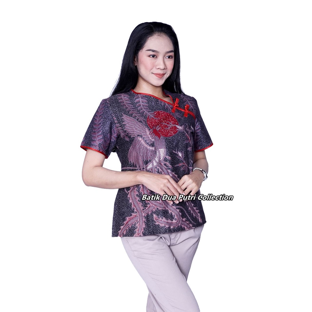 Blouse Batik Lengan Pendek Atasan Batik Modern Rembulan Batik Dua Putri Pekalongan