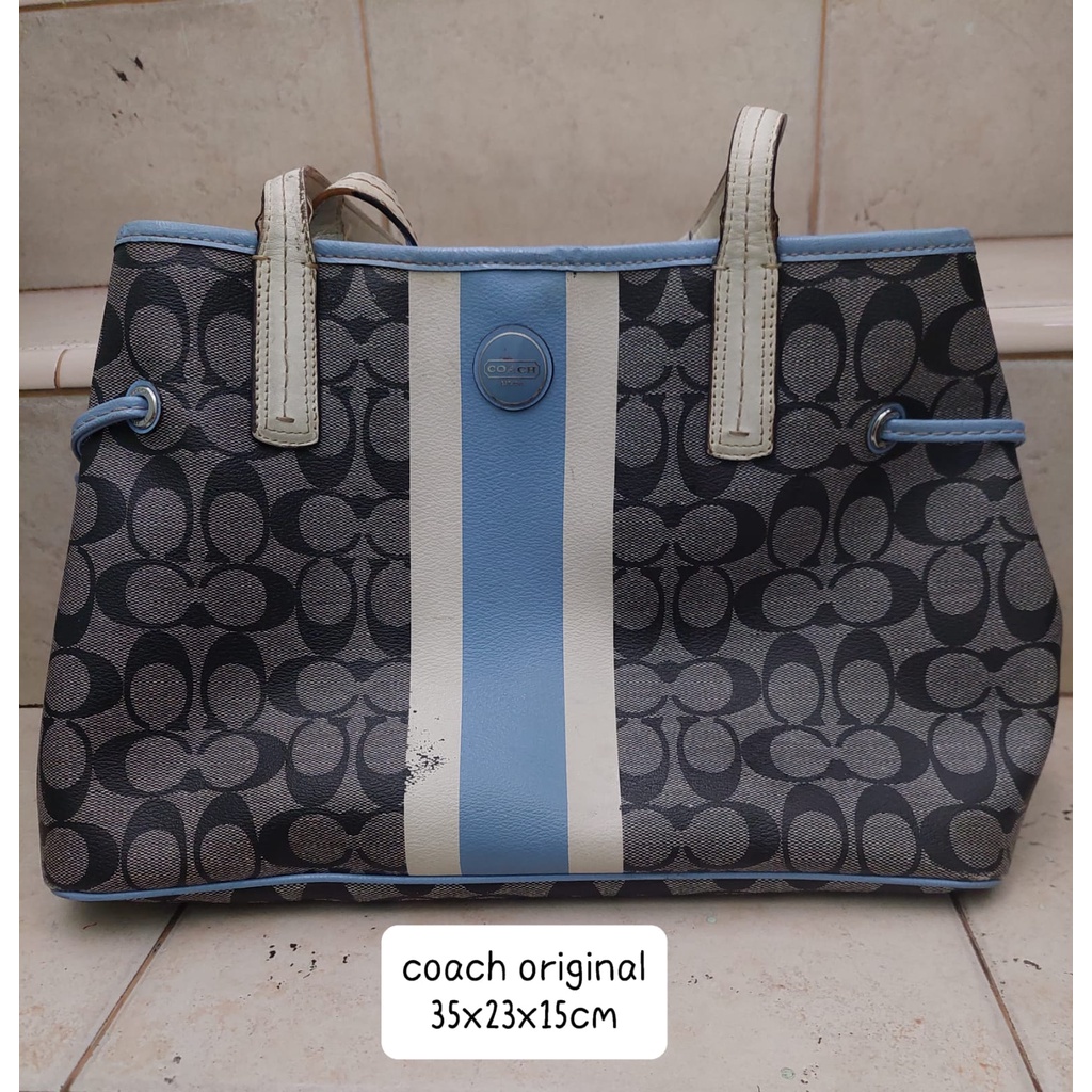 Preloved ORI blue coach tote bag tas bahu wanita biru murah