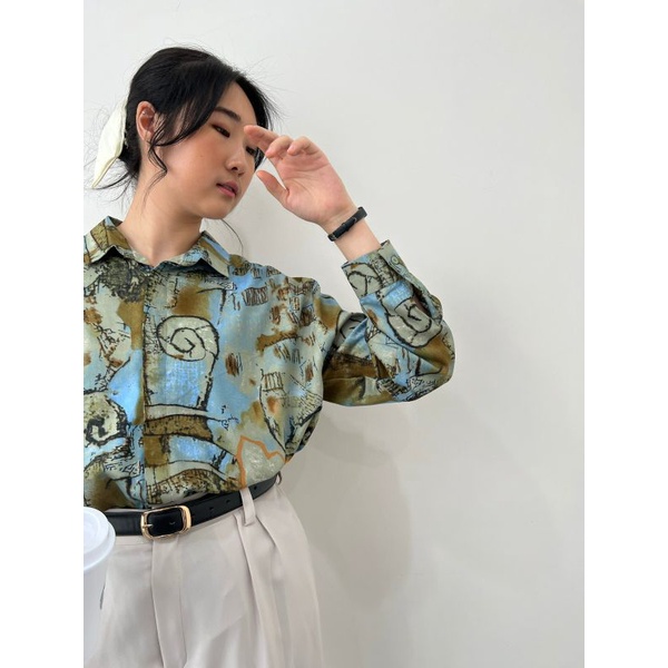 (SALE 7.7) Pattern Oversized Shirt - Vintage Russian Green