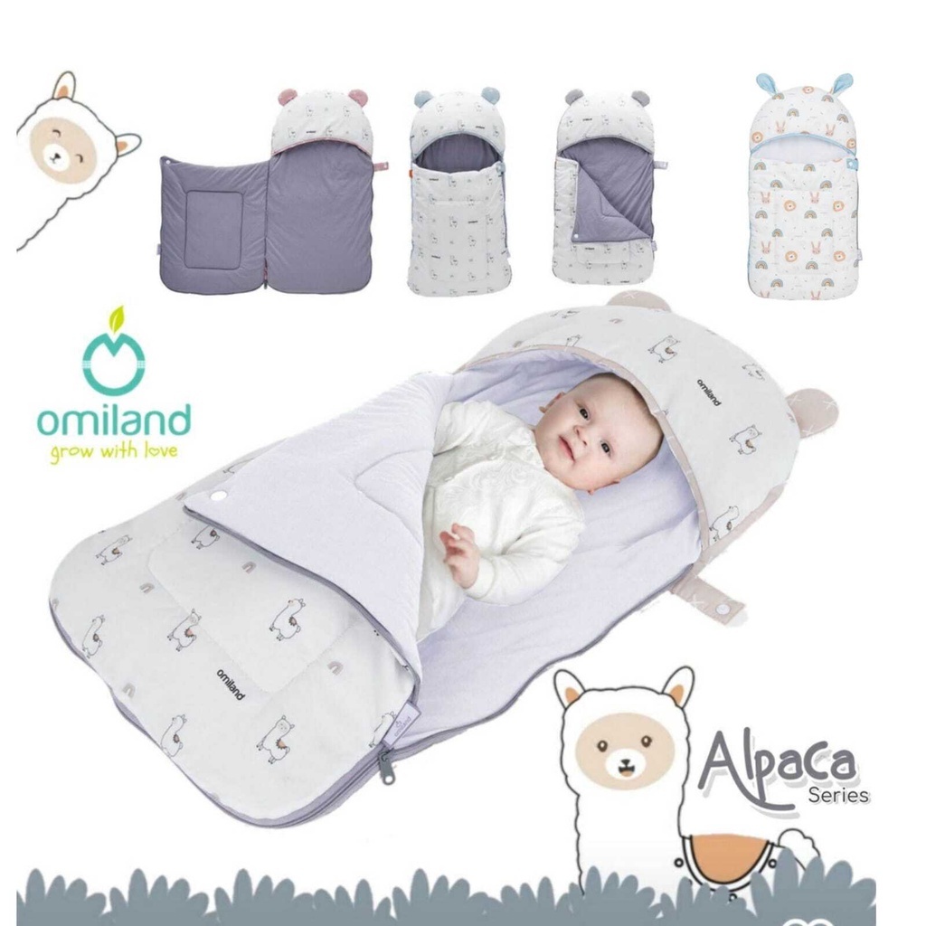 Omiland Sleeping Bag Panda, Sloth, Rainbow &amp; Alpaca Series Kantong Tidur Bayi Selimut Topi Baby Blanket Lembut dan Hangat Original