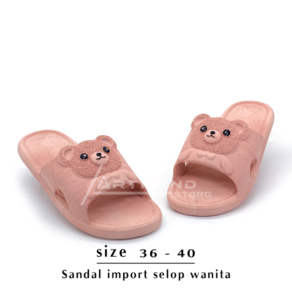 Arthand - Sandal Slop Jelly Karet PCU empuk motif Bear Timbul lucu trendy import Mokaya