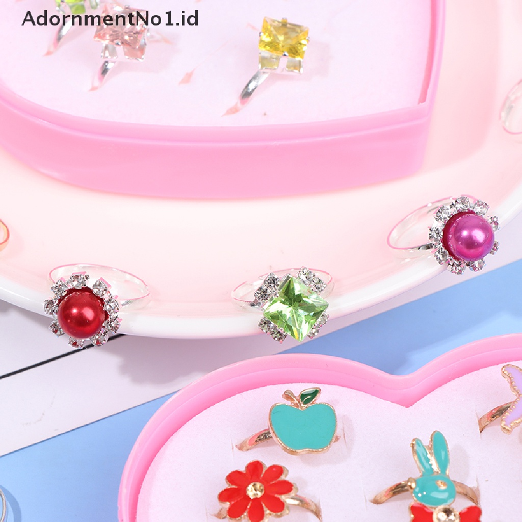 [AdornmentNo1] 10pcs Cincin Perhiasan Anak Kids Little Girl Adjustable in Box, Bentuk Random [ID]