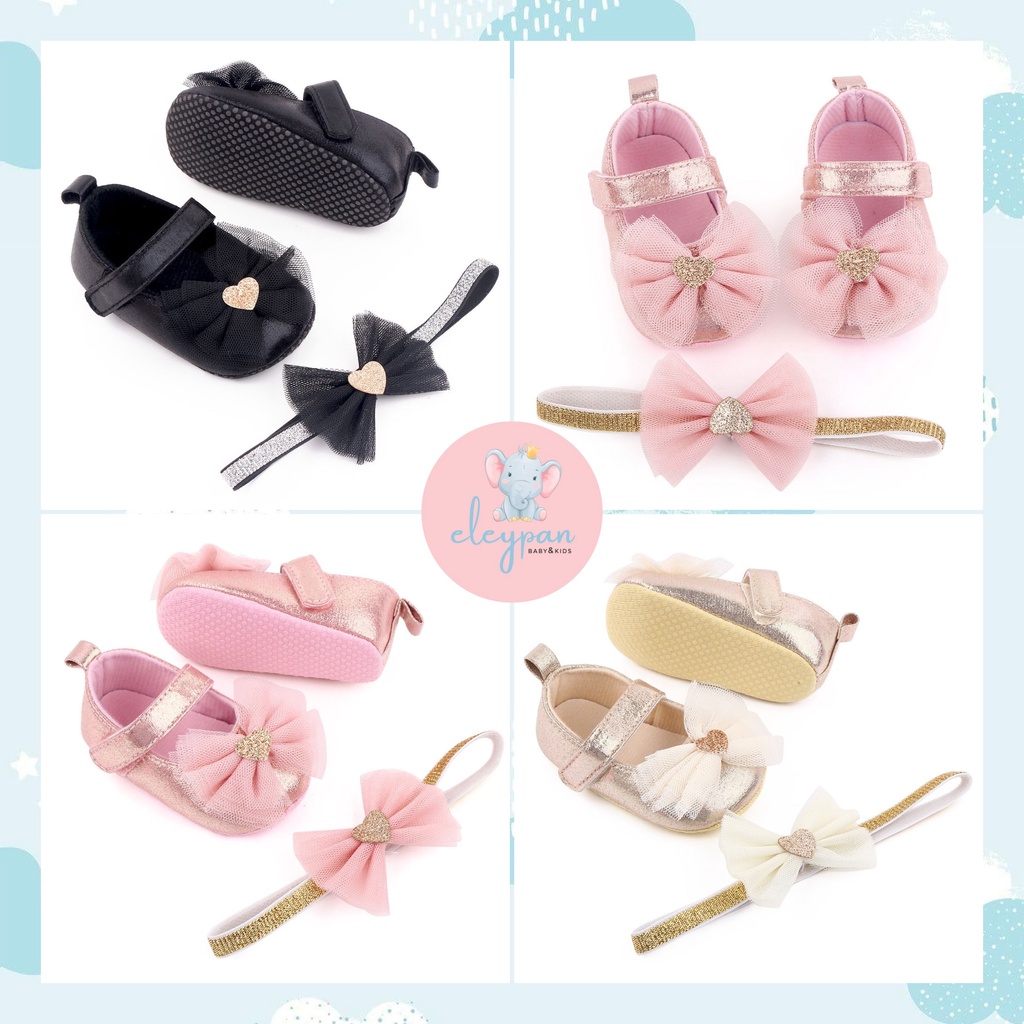 Sepatu Anak Perempuan Flats Anak Cewek Bonus Bando 0-18 bulan Prewalker Anak Impor