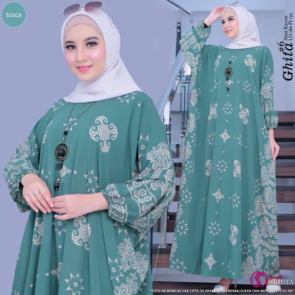 Grade Ori Githa Kaftan By Shofiya / Gamis Dress Wanita Muslim Rayon - Kaftan Wanita - Kaftan Jumbo