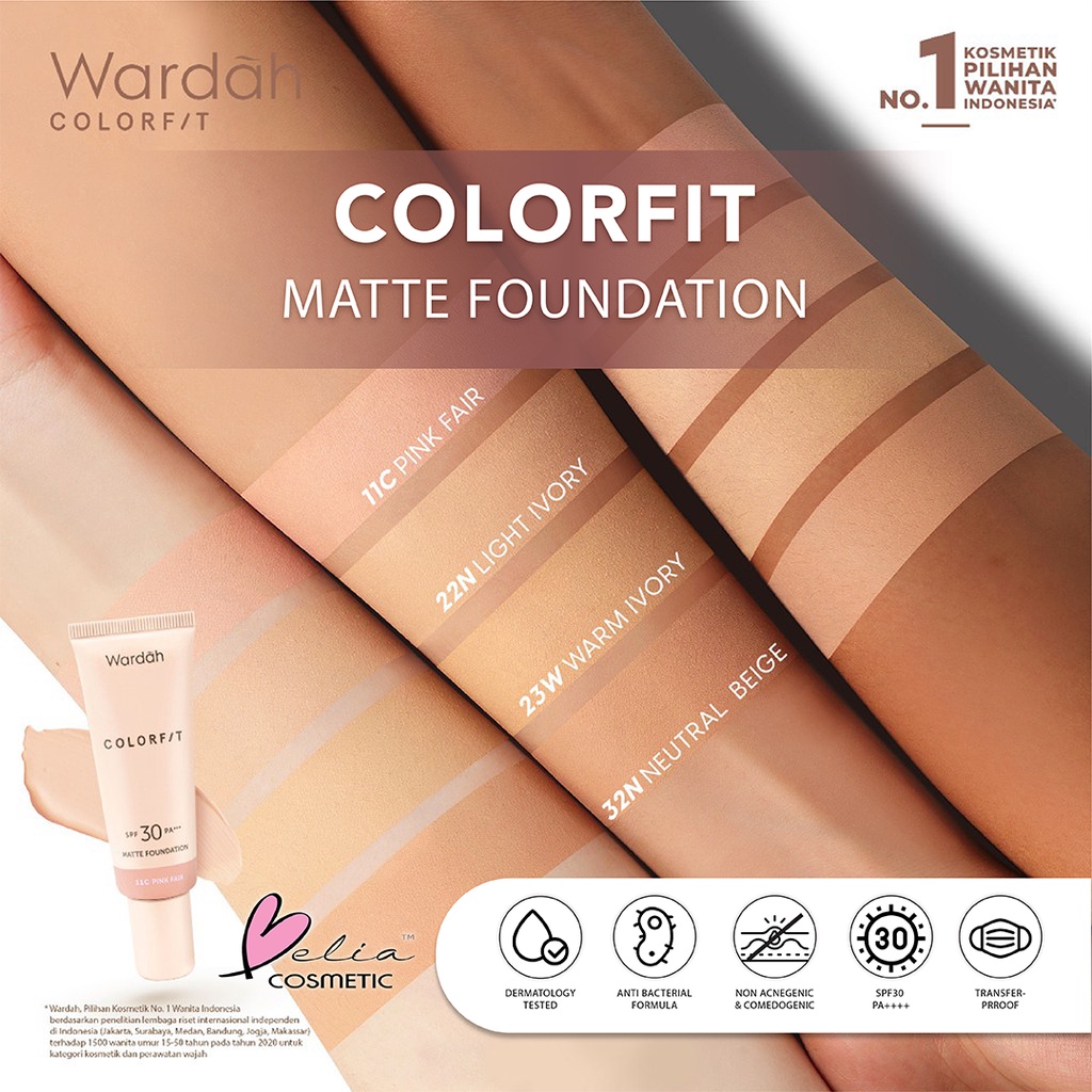 ❤ BELIA ❤ WARDAH Colorfit Series Set Makeup Matte Foundation, Perfect Glow Cushion Full Refil, Highlight Contour Palette &amp; Quad Eye Eyeshadow