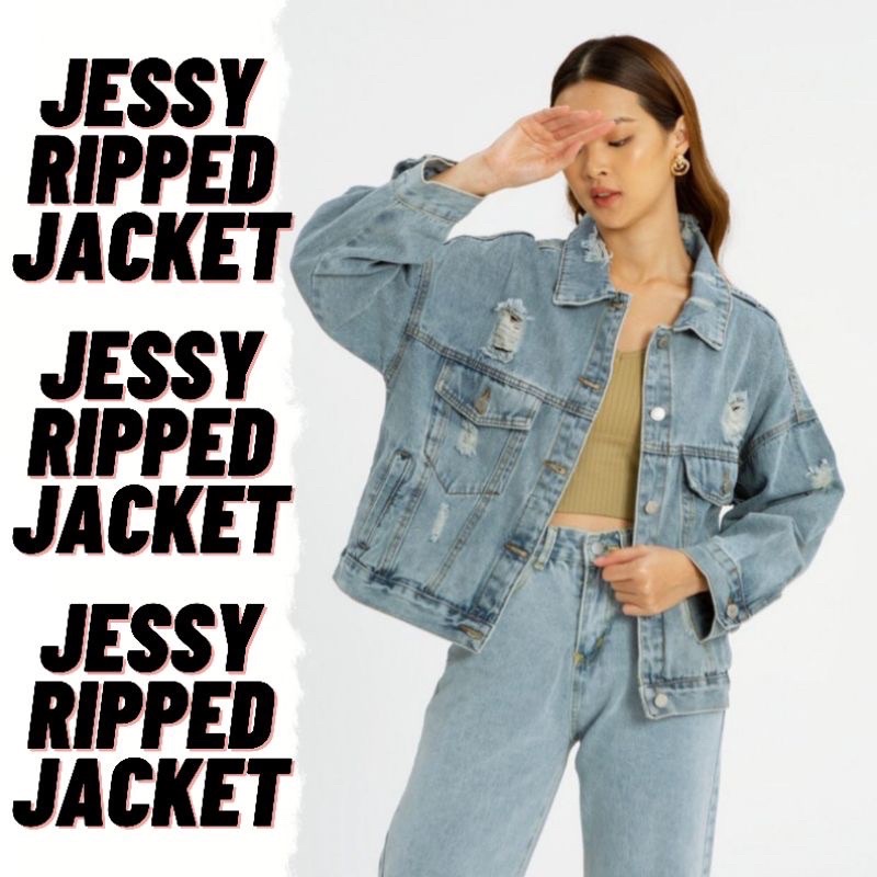 Jacket Jeans Wanita Ripped Oversized