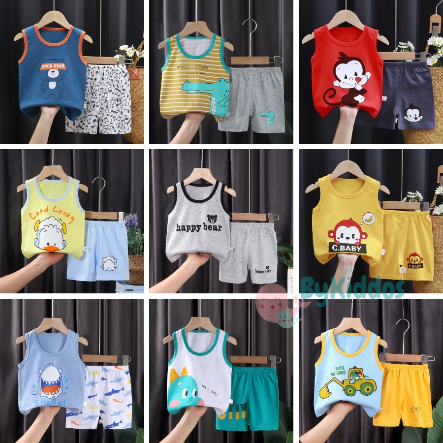 ByKiddos - Setelan Anak Import Kaos Anak Kutung Tanpa Lengan Lucu / Setelan Bayi Tanpa Lengan / Setelan Bayi Tanpa Lengan Import