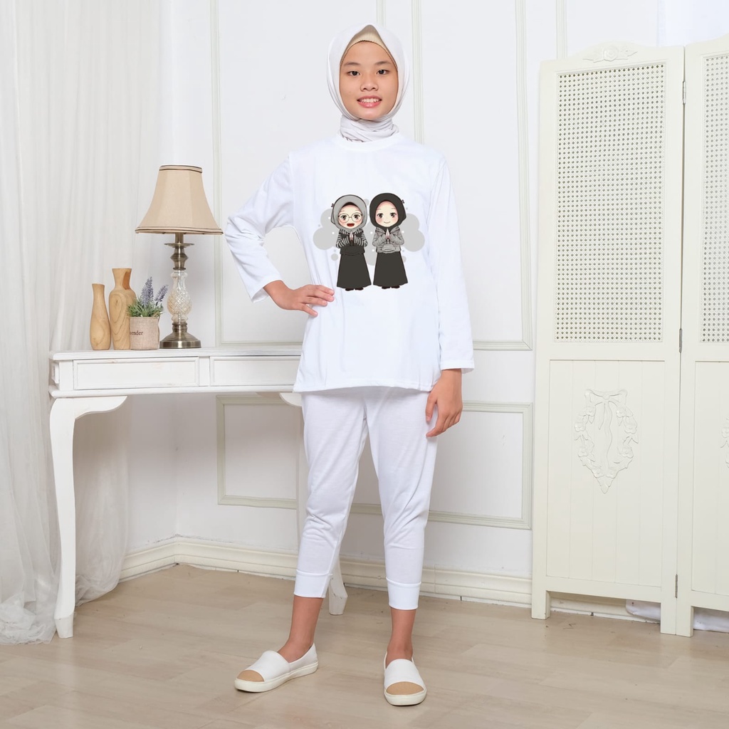 Hzl_outfit Setelan Baju Anak ABG Hijab Anime Animasi/ Baju Setelan Anak ABG