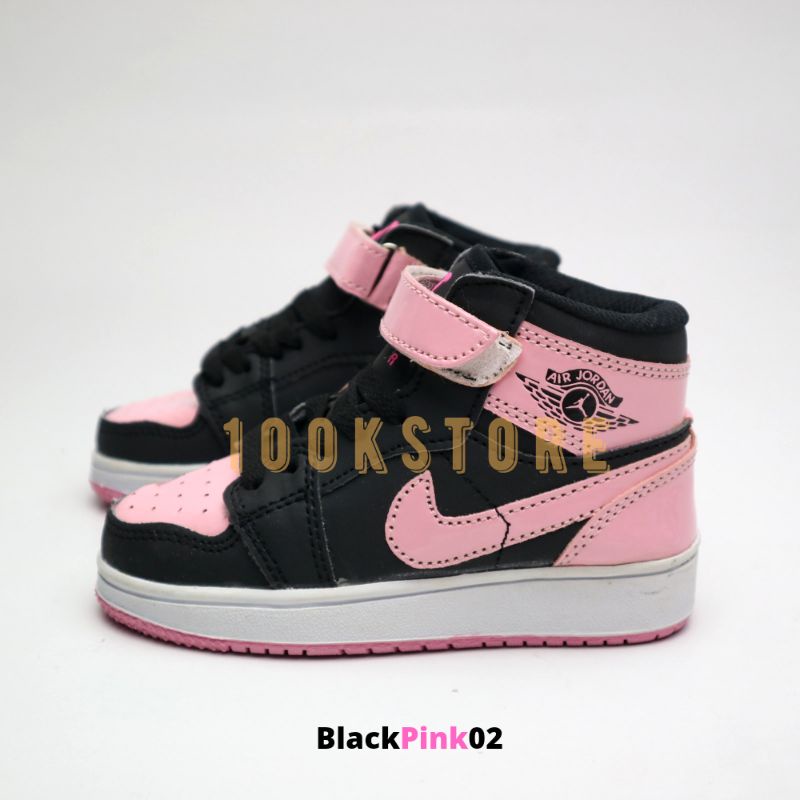 sepatu anak perempuan black pink jdn (New Produk) sneakers anak cewek jordan